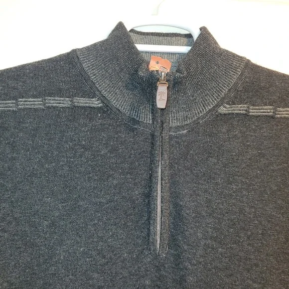 Tommy Bahama Sweater Medium Wool Cashmere 1/4 Zip Charcoal Gray Men's Mock Neck - Picture 5 of 12